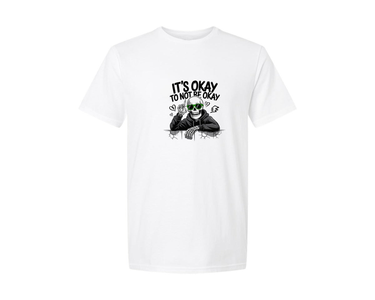 brand:Generic|color:White|Its Okay Skeleton Mental Health Graphic T-Shirt