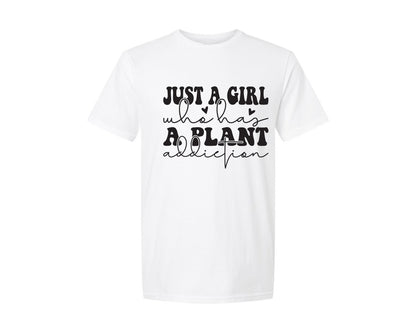 brand:Generic|color:White|Just A Girl Who Has A Plant Addiction 18 Graphic T-Shirt