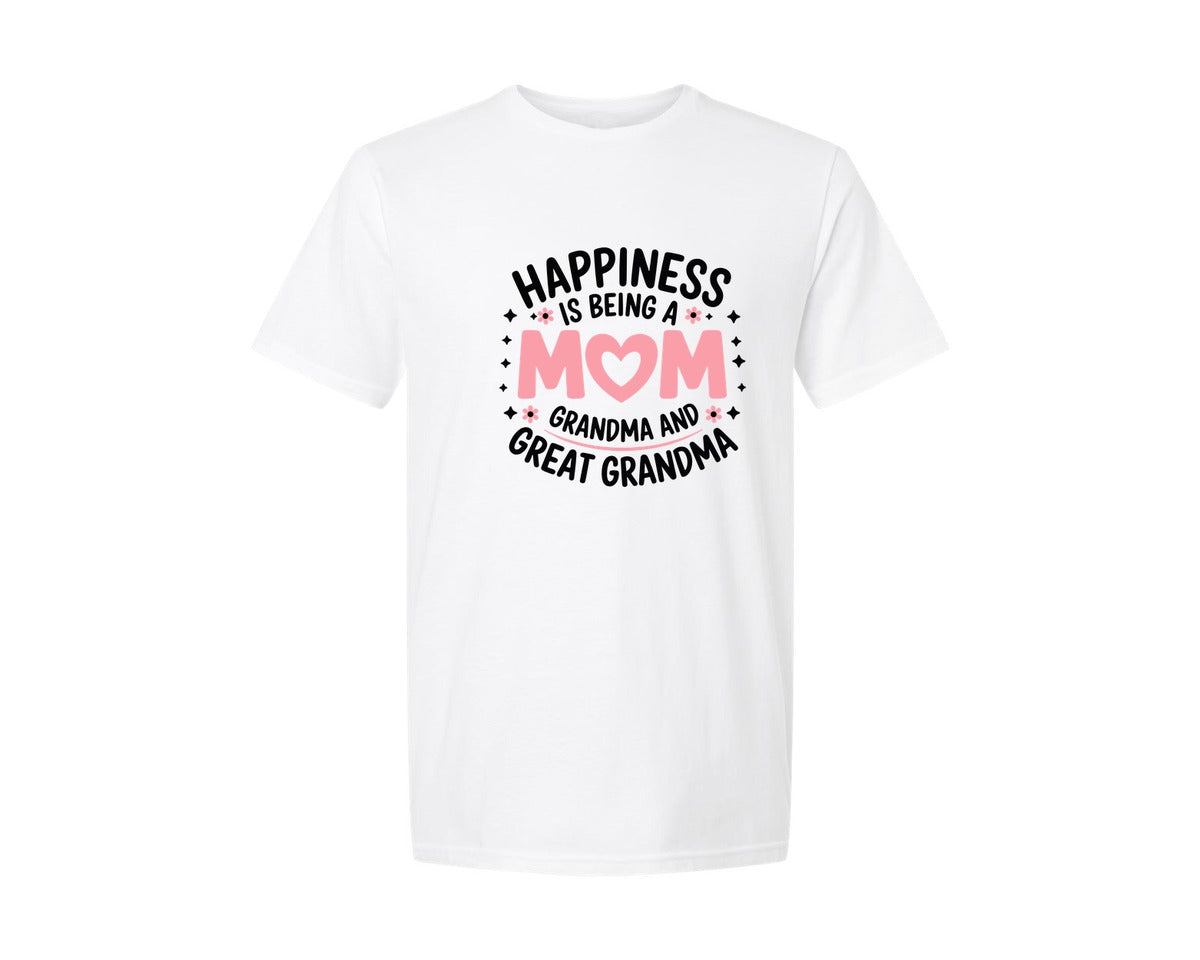 brand:Generic|color:White|Family Happiness Is Being A Mom Grandma Graphic T-Shirt