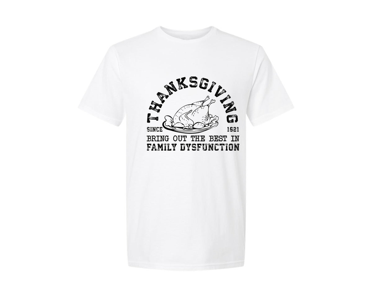 brand:Generic|color:White|Family Dysfunction Family Thank Graphic T-Shirt