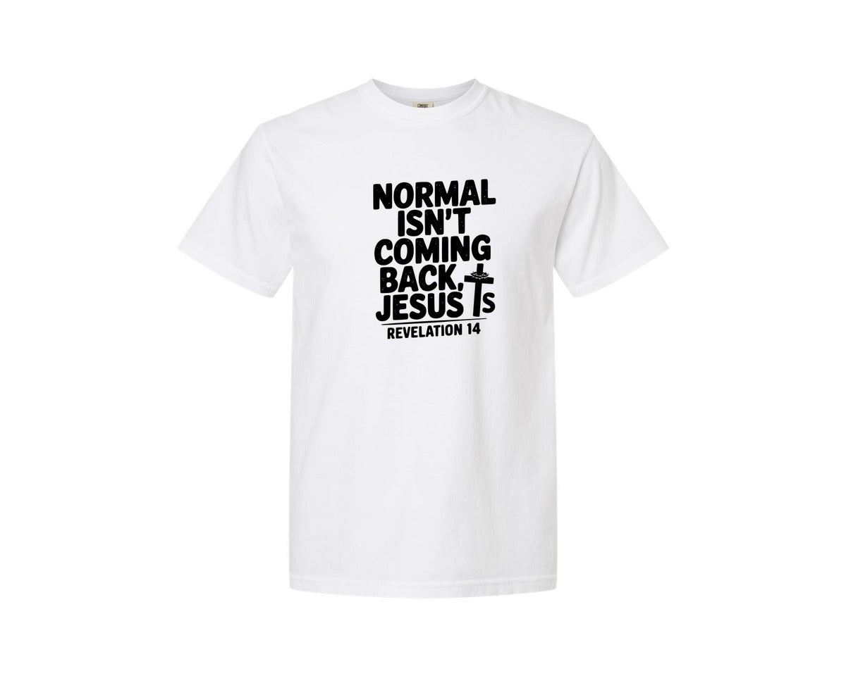brand:Comfort Colors|color:White|Normal Isnt Coming Back But Jesus Is Sv Graphic T-Shirt