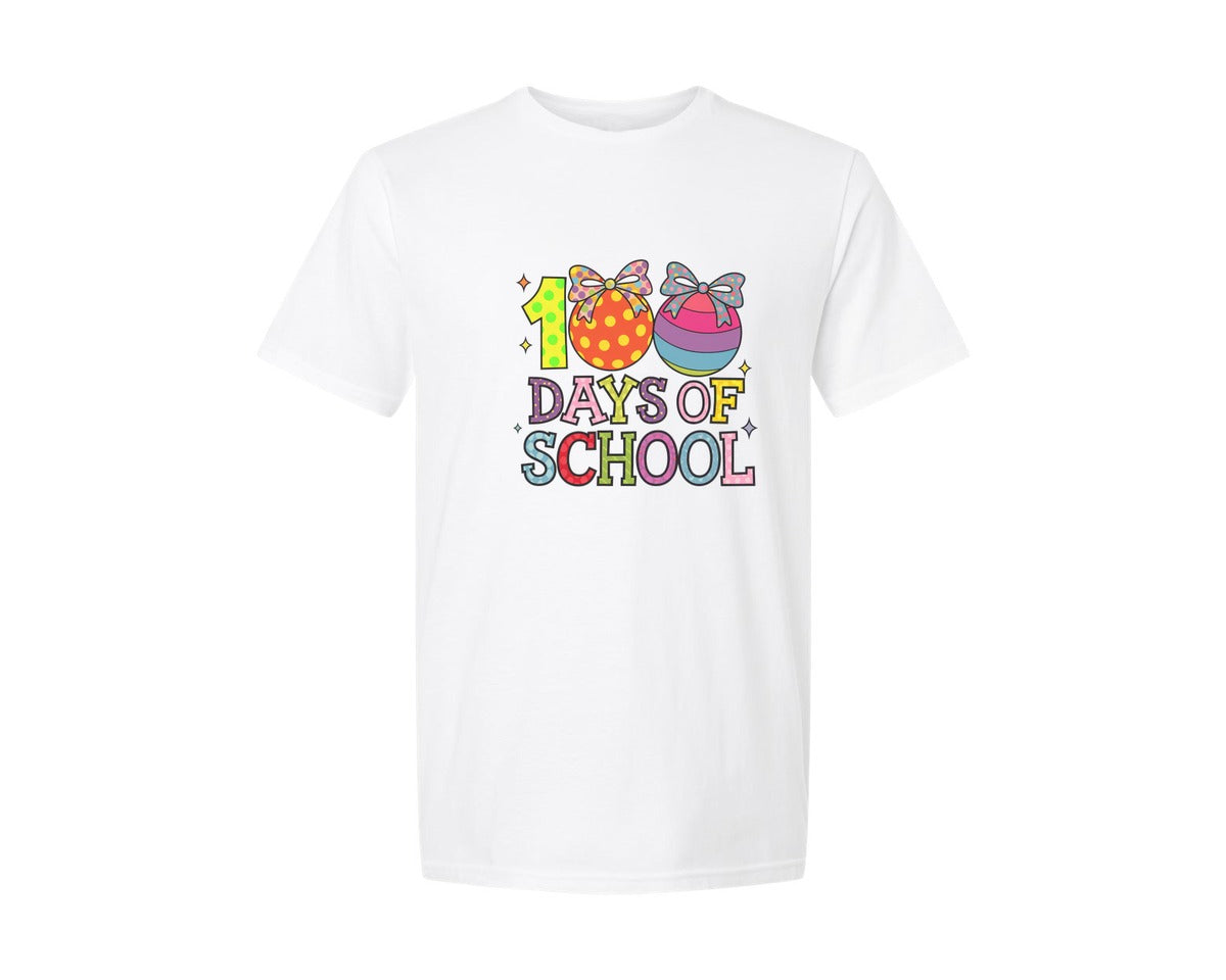 brand:Generic|color:White|Colorful Coquette 100 Days Of School Graphic T-Shirt