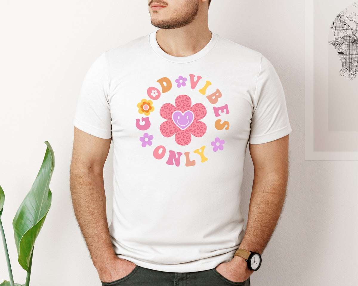 brand:Bella Canvas|color:White|Positive Mental Health Flowers Graphic T-Shirt