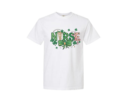 brand:Comfort Colors|color:White|St Patricks Day Nurse Lucky Nurse 6 Graphic T-Shirt