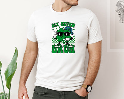 brand:Bella Canvas|color:White|67 Bruh Viral Shamrock Meme Funny Graphic T-Shirt