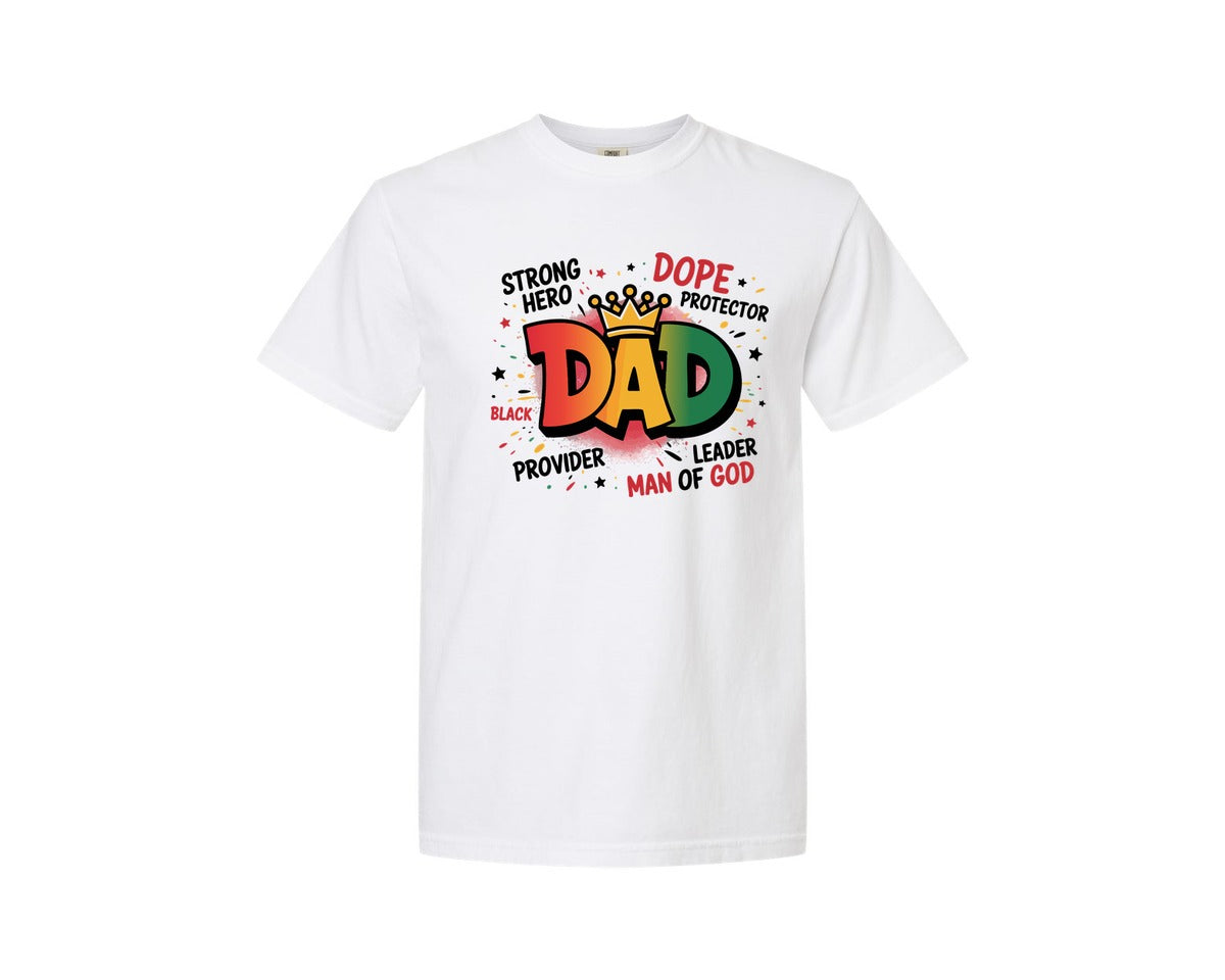 brand:Comfort Colors|color:White|Crown Dad Black Hero Text Art Graphic T-Shirt