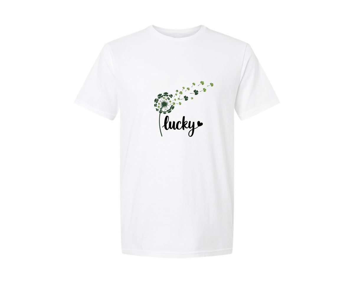 brand:Generic|color:White|St Patricks Day Dandelion Lucky Des Graphic T-Shirt