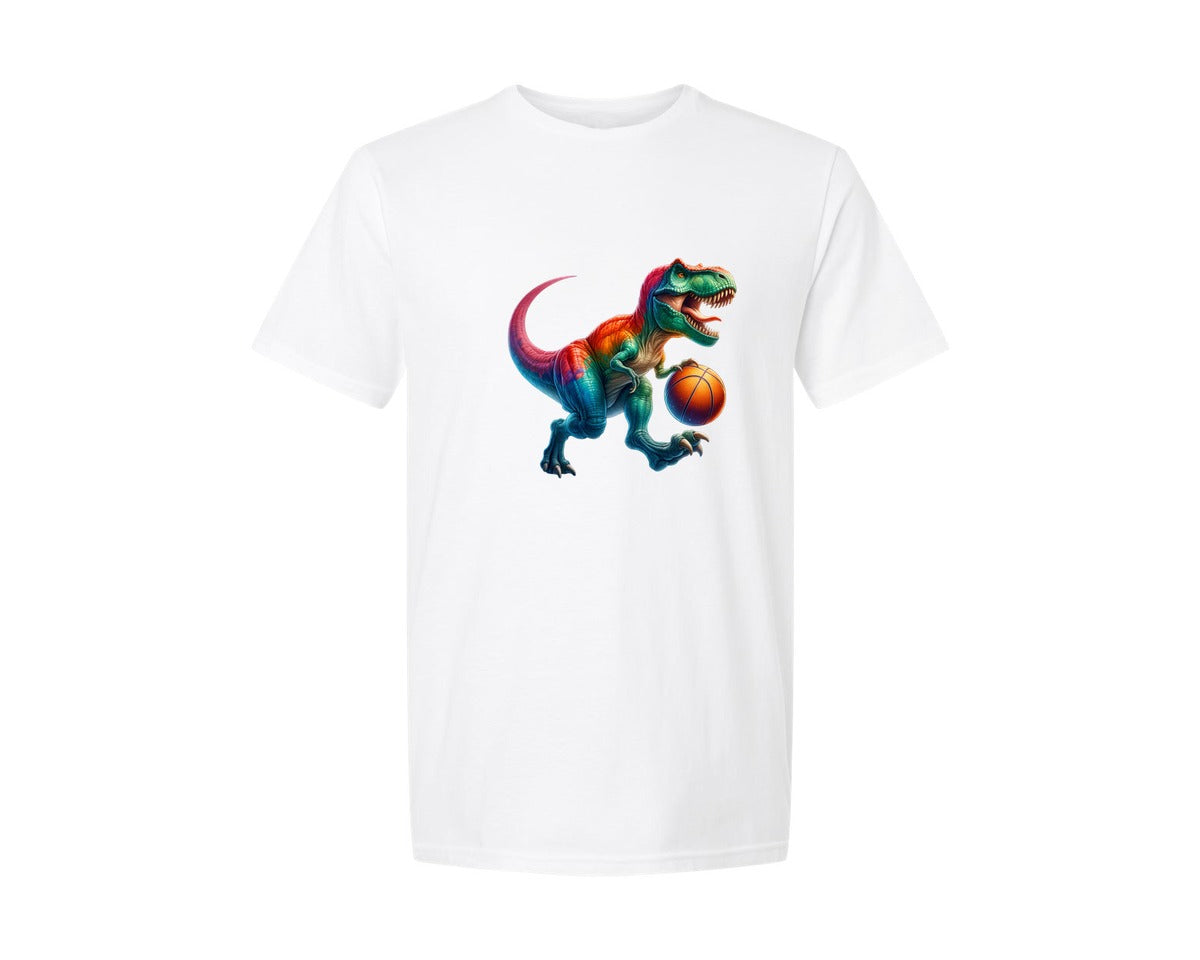 brand:Generic|color:White|Basketball T Rex Dinosaur Kids Graphic T-Shirt