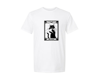 brand:Generic|color:White|Tarot Card Death Design Funny Cat Graphic T-Shirt