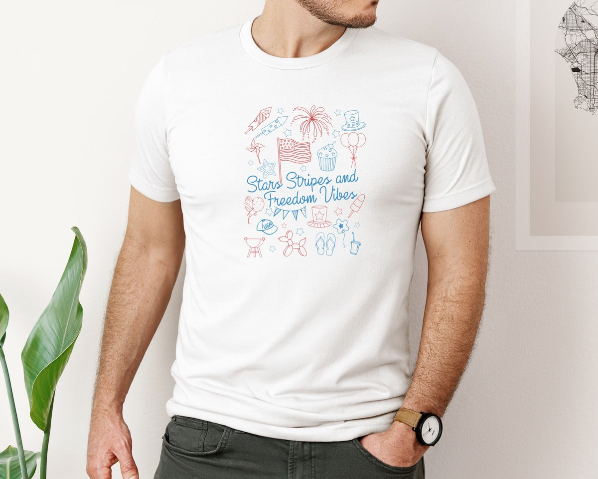 brand:Bella Canvas|color:White|America 4Th Of July Patriotic Graphic T-Shirt