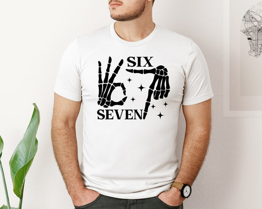 Six Seven 6 7 Meme Funny Skeleton Hands 3 Graphic T-Shirt