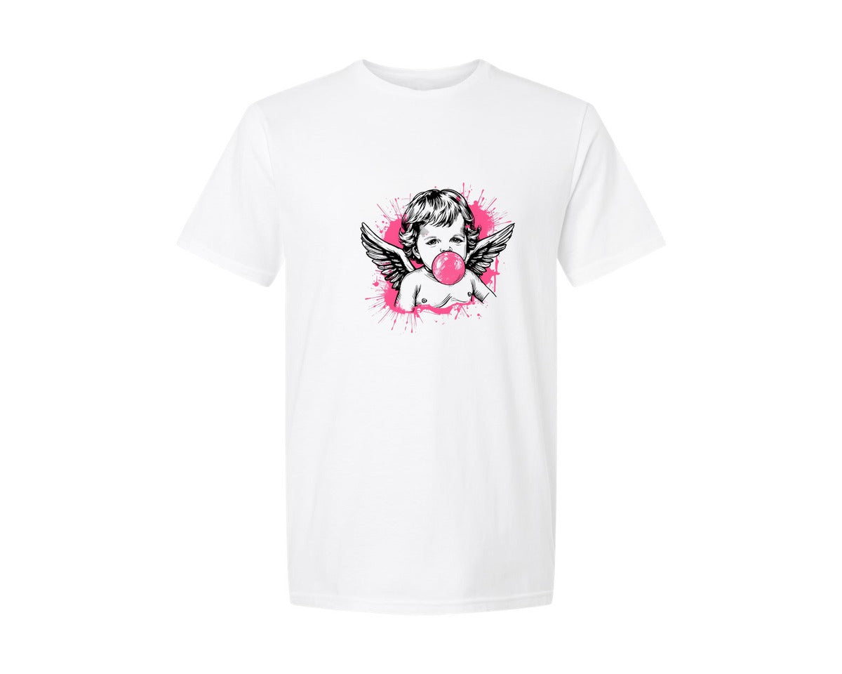brand:Generic|color:White|Grunge Cupid Bubblegum Angel Graphic T-Shirt