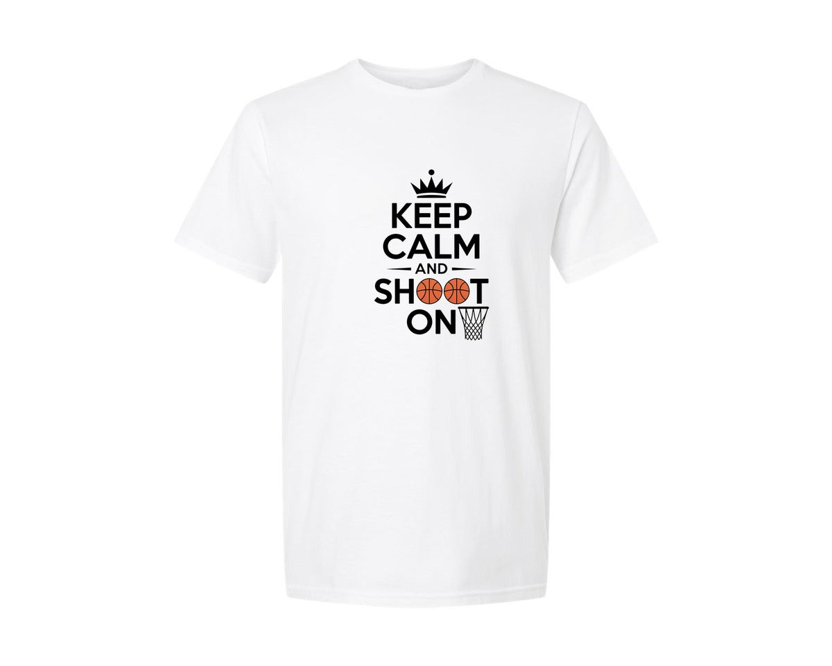 brand:Generic|color:White|Keep Calm And Shoot On Basketball Shirt Graphic T-Shirt