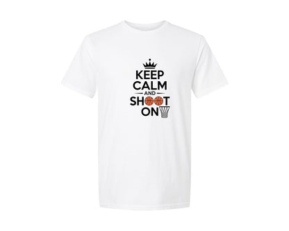 brand:Generic|color:White|Keep Calm And Shoot On Basketball Shirt Graphic T-Shirt