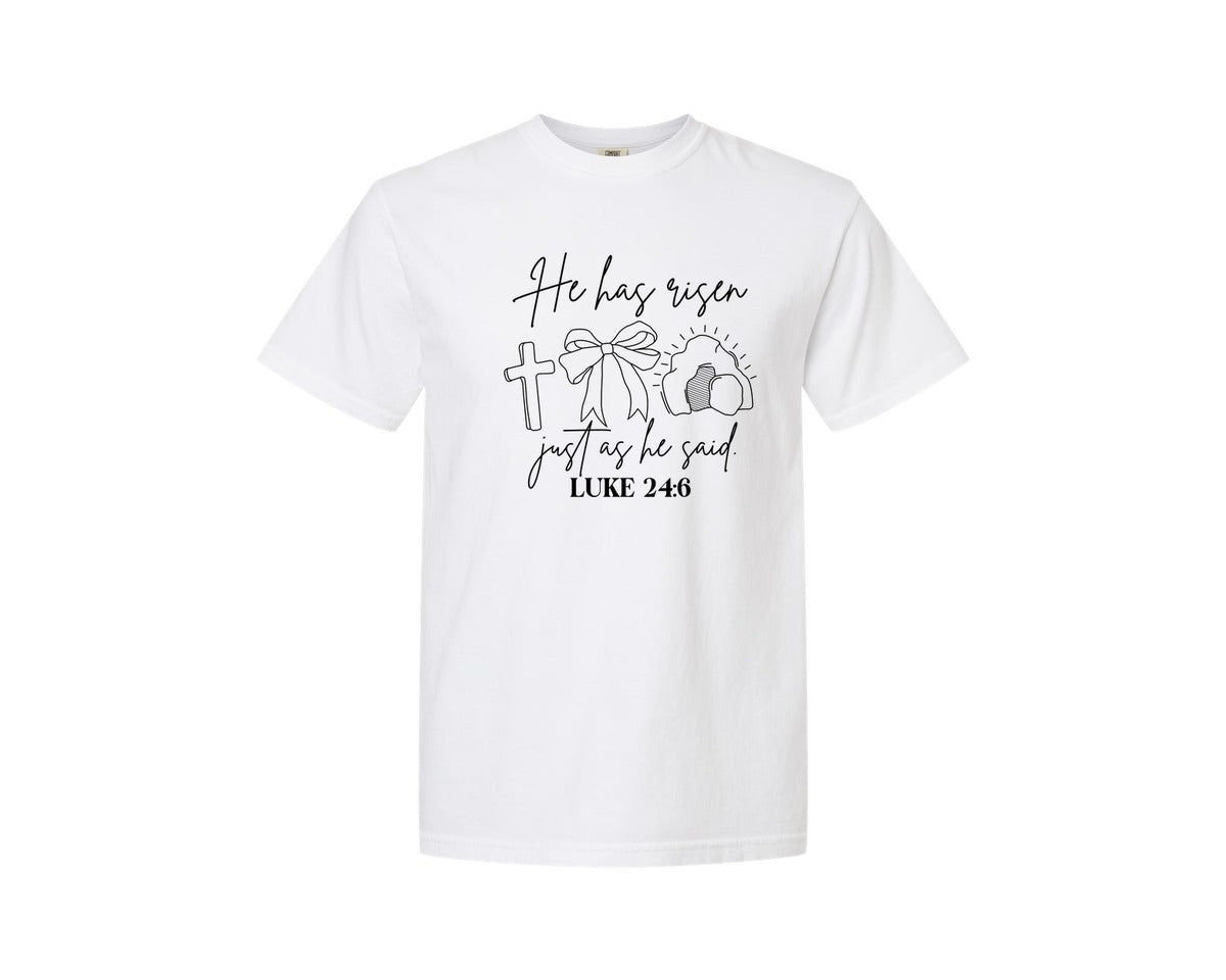 brand:Comfort Colors|color:White|He Has Risen Graphic T-Shirt
