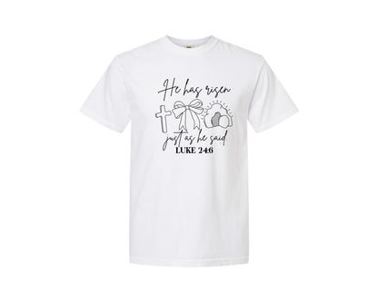 brand:Comfort Colors|color:White|He Has Risen Graphic T-Shirt