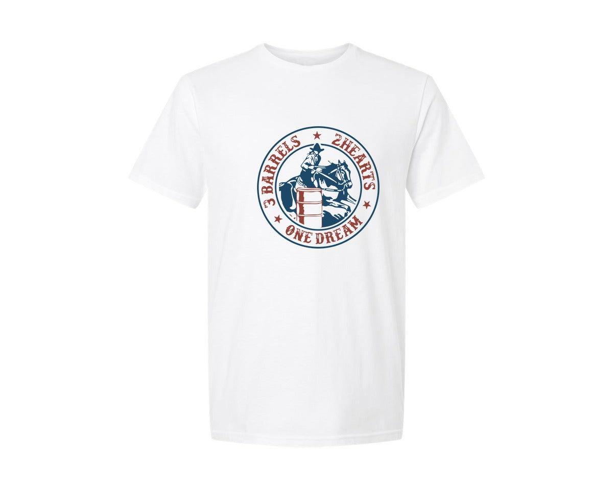 brand:Generic|color:White|3 Barrels 2 Hearts 1 Dream Rodeosvg Graphic T-Shirt