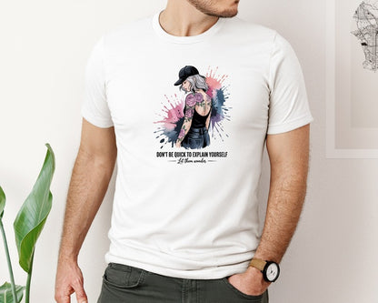 brand:Bella Canvas|color:White|Tattoo Girl Let Them Wonder Quote Graphic T-Shirt
