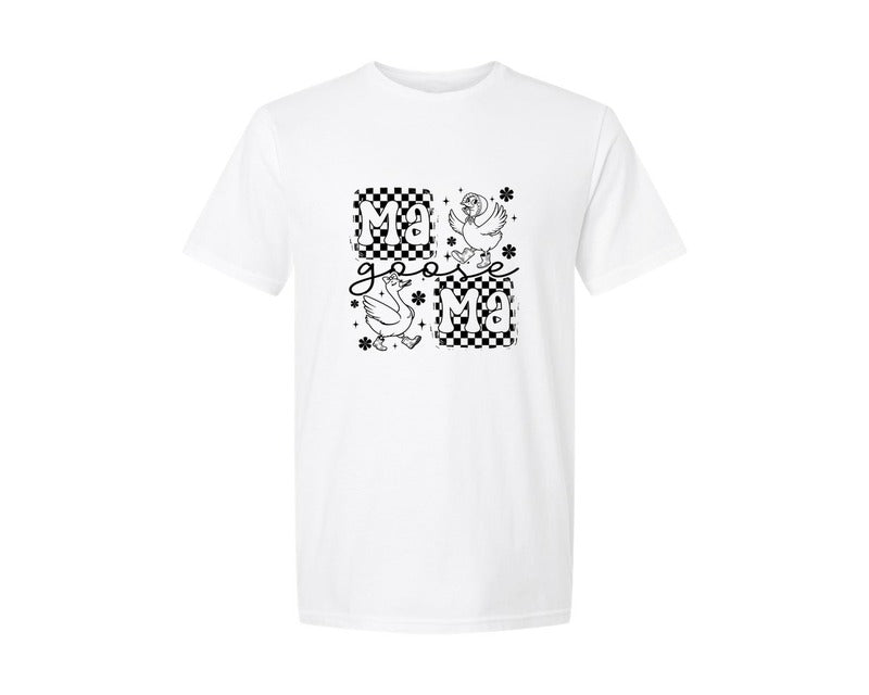 brand:Generic|color:White|Mama Goose Checkerboard Goose Boots Graphic T-Shirt