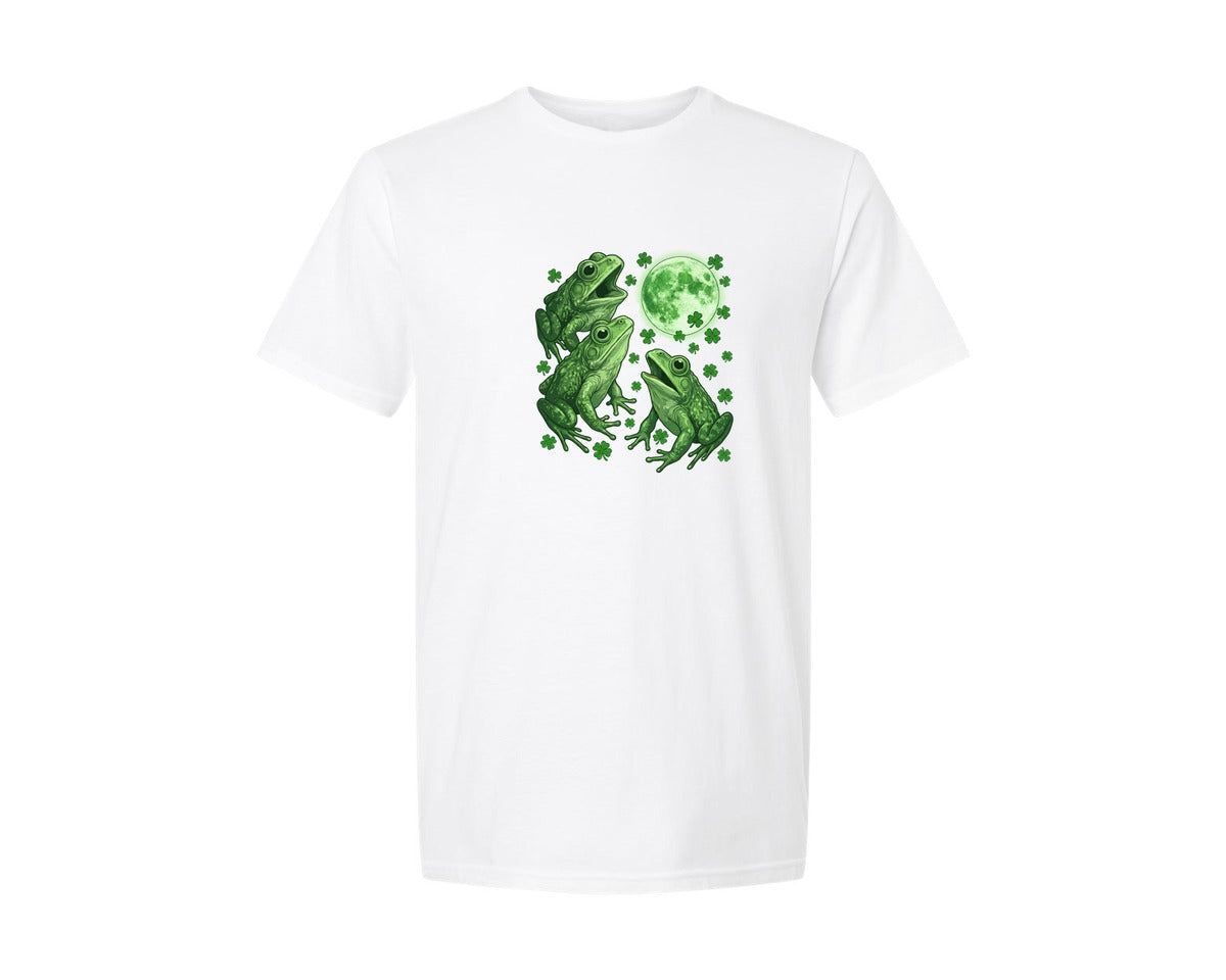 brand:Generic|color:White|St Patricks Frogs Howling To Moon Graphic T-Shirt