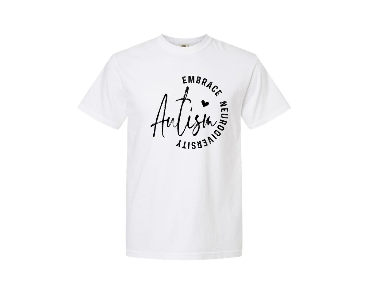 brand:Comfort Colors|color:White|Embrace Neurodiversity Autism Graphic T-Shirt