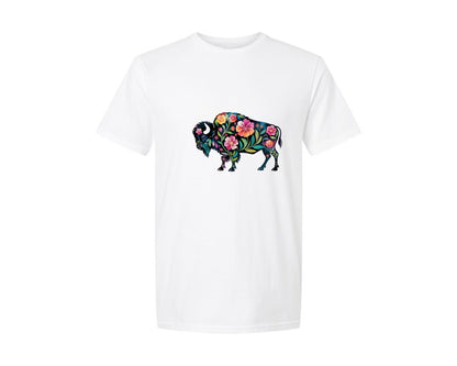 brand:Generic|color:White|Floral Buffalo Bison Flowers Graphic T-Shirt