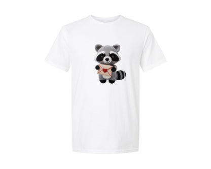 brand:Generic|color:White|Crochet Raccoon Holding Love Letter Graphic T-Shirt