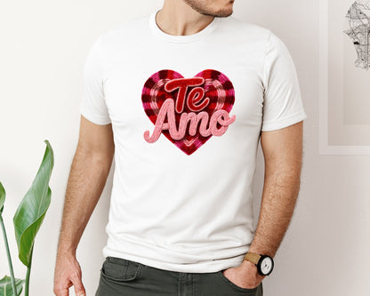 brand:Bella Canvas|color:White|Te Amo Valentine Latch Hook 3 Graphic T-Shirt