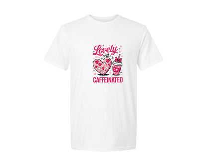 brand:Generic|color:White|Lovely And Caffeinated Valentine Graphic T-Shirt