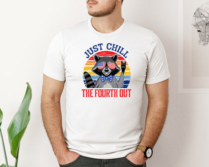 brand:Bella Canvas|color:White|Retro Raccoon 4Th Of July Chill Vibes Graphic T-Shirt