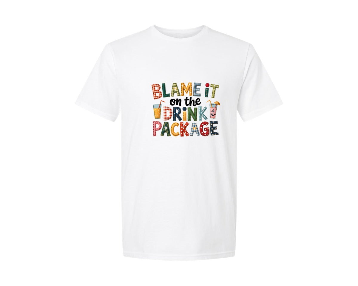 brand:Generic|color:White|Blame It On The Drink Package 6 Graphic T-Shirt