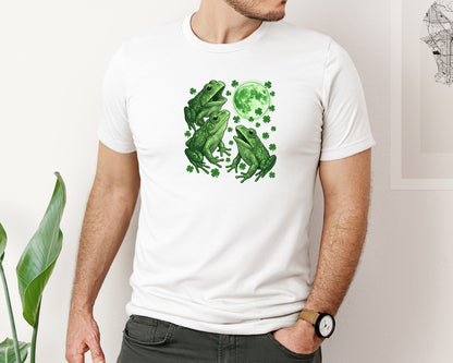 brand:Bella Canvas|color:White|St Patricks Frogs Howling To Moon Graphic T-Shirt