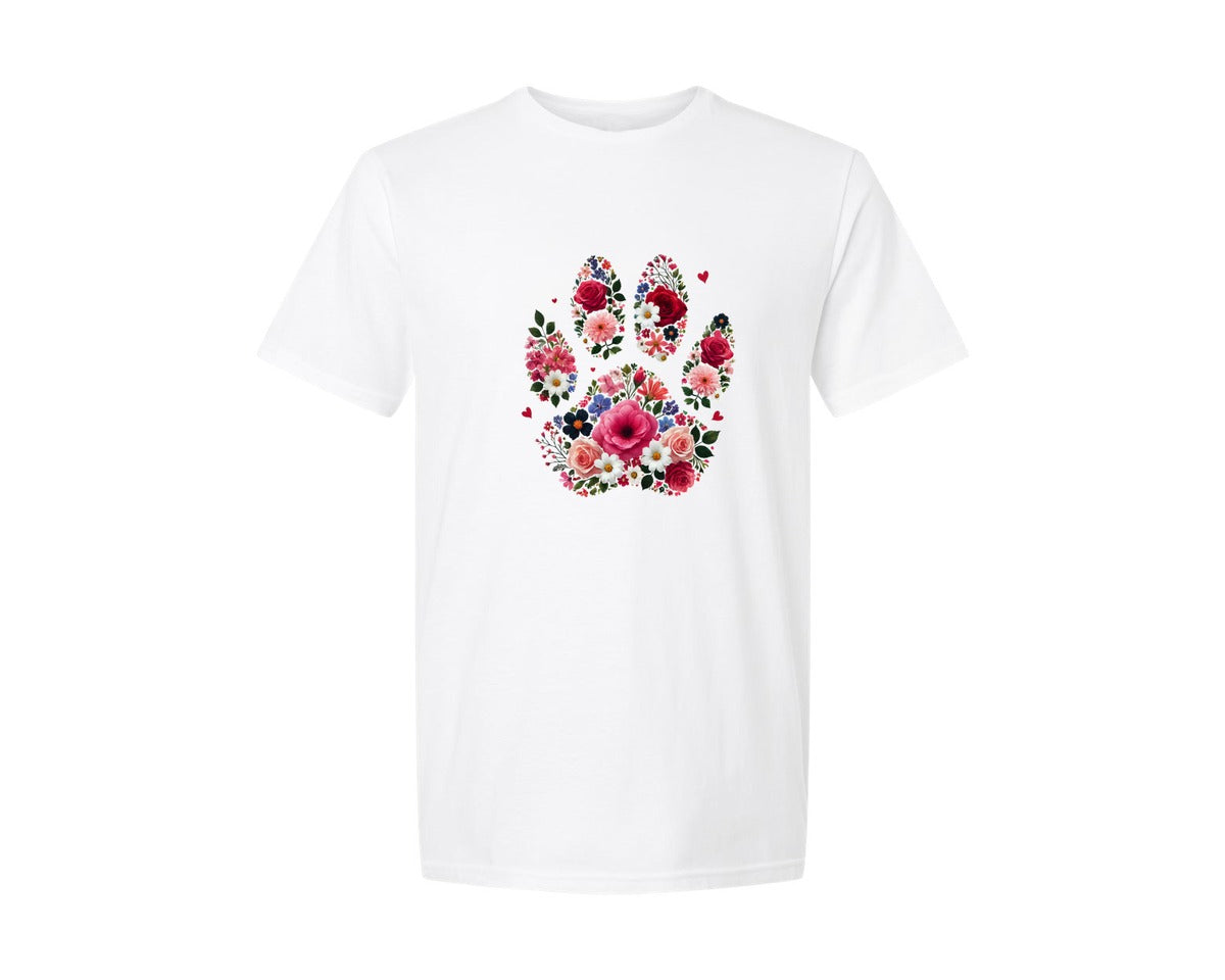 brand:Generic|color:White|Floral Paw Print Watercolor Flower Graphic T-Shirt