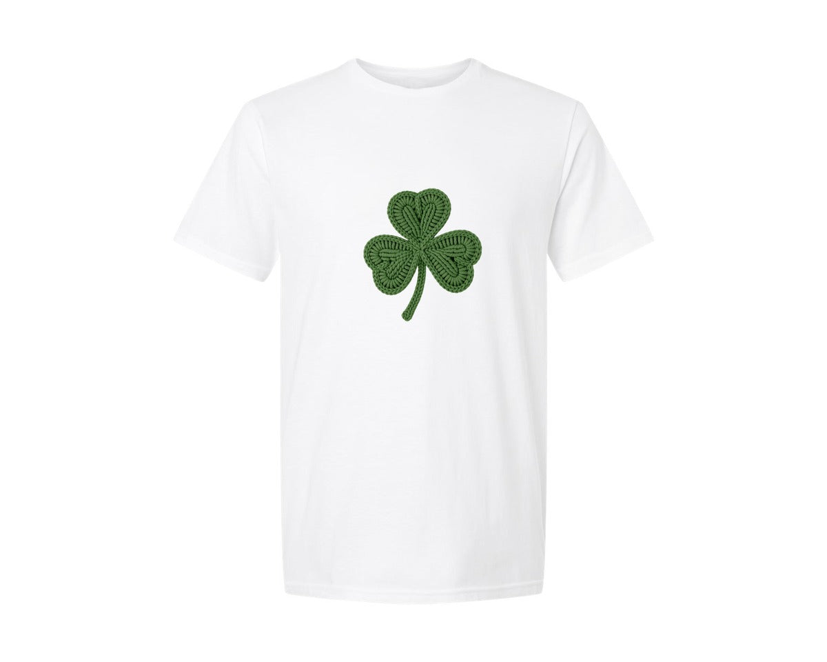 brand:Generic|color:White|Faux Yarn Shamrock St Patricks Day Graphic T-Shirt