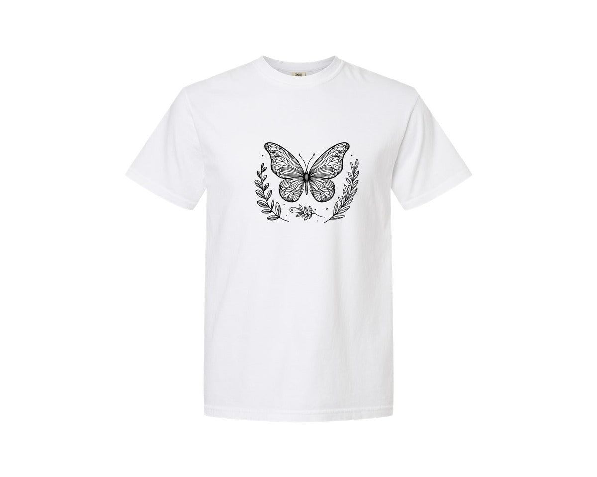 brand:Comfort Colors|color:White|Butterfly Design Graphic T-Shirt