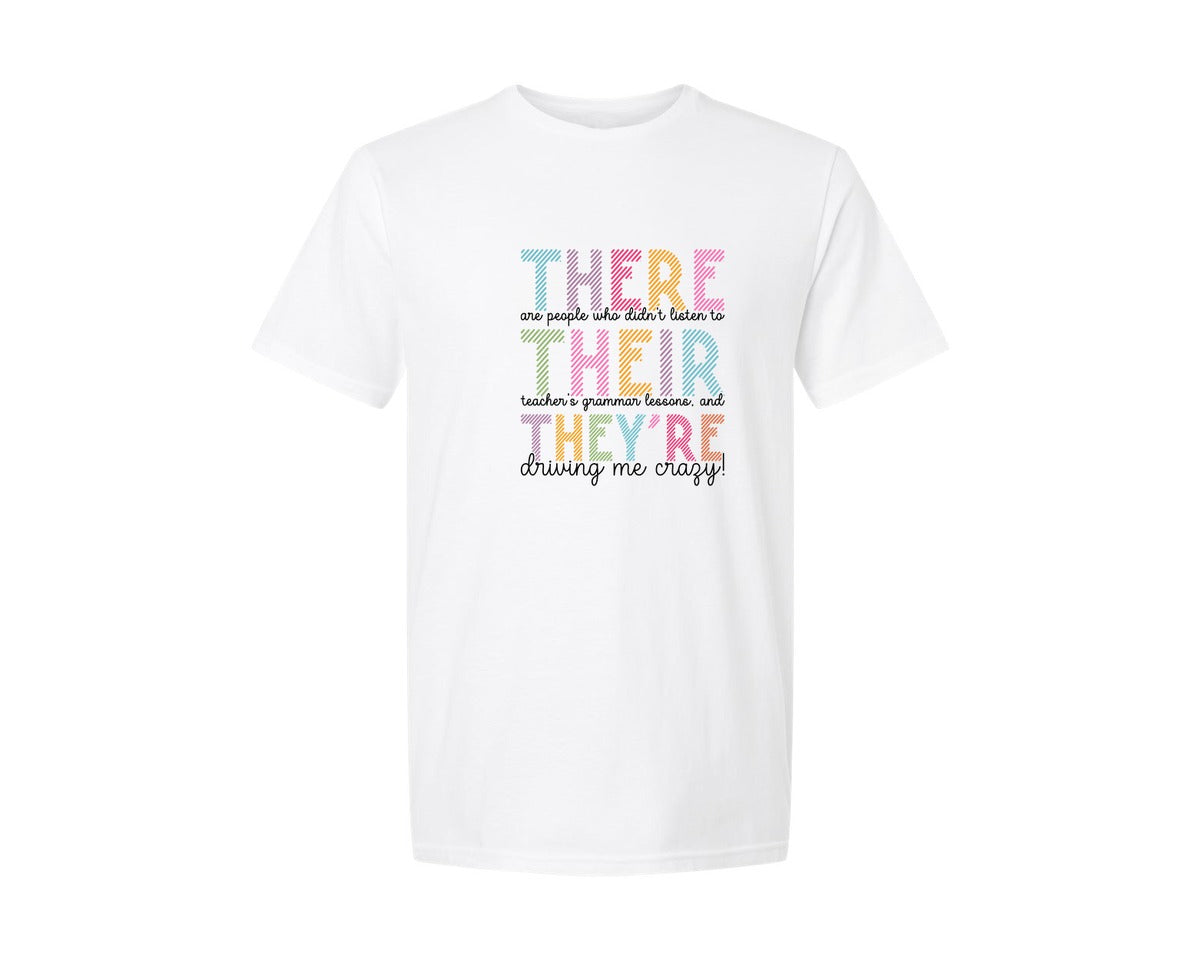brand:Generic|color:White|Funny There Their Theyre Teacher Graphic T-Shirt