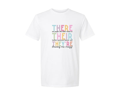 brand:Generic|color:White|Funny There Their Theyre Teacher Graphic T-Shirt