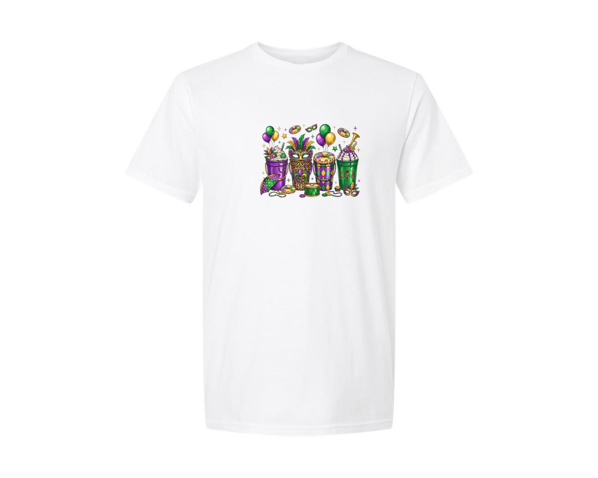 brand:Generic|color:White|Mardi Gras Drink Buckets Graphic T-Shirt