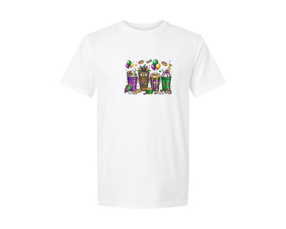 brand:Generic|color:White|Mardi Gras Drink Buckets Graphic T-Shirt