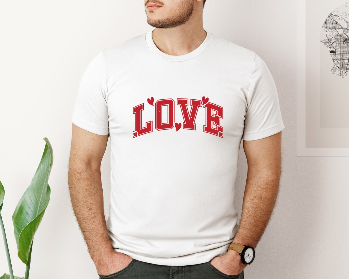 brand:Bella Canvas|color:White|Love Love Varsity Love Graphic T-Shirt