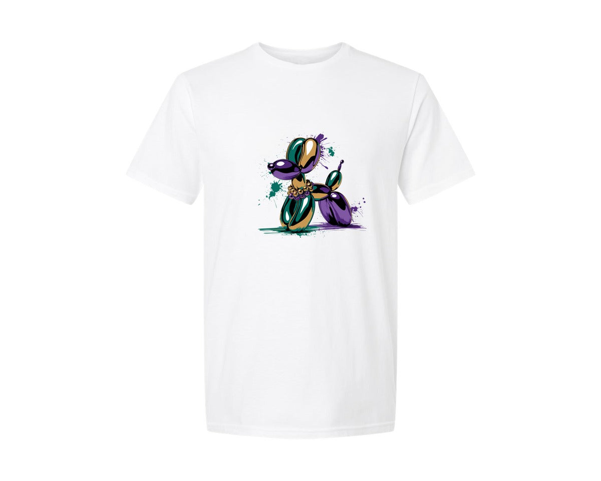 brand:Generic|color:White|Watercolor Mardi Gras Dog Balloon Graphic T-Shirt