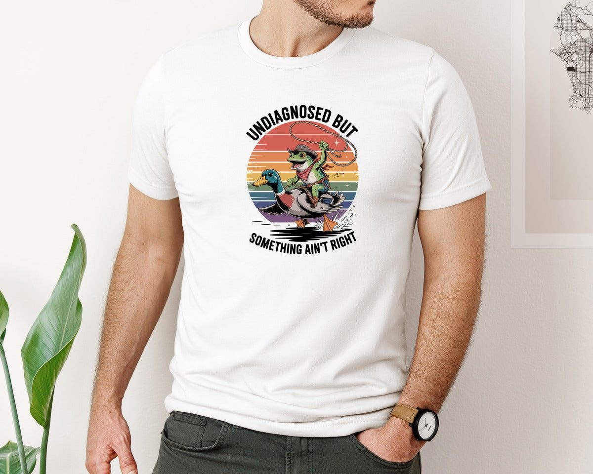 brand:Bella Canvas|color:White|Undiagnosed Cowboy Frog Duck T Shirt Graphic T-Shirt