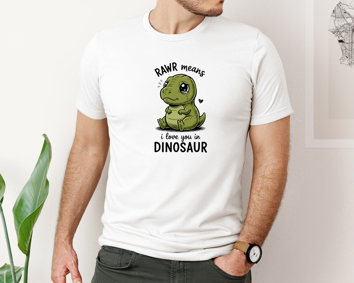 brand:Bella Canvas|color:White|Rawr Means I Love You Dinosaur Graphic T-Shirt