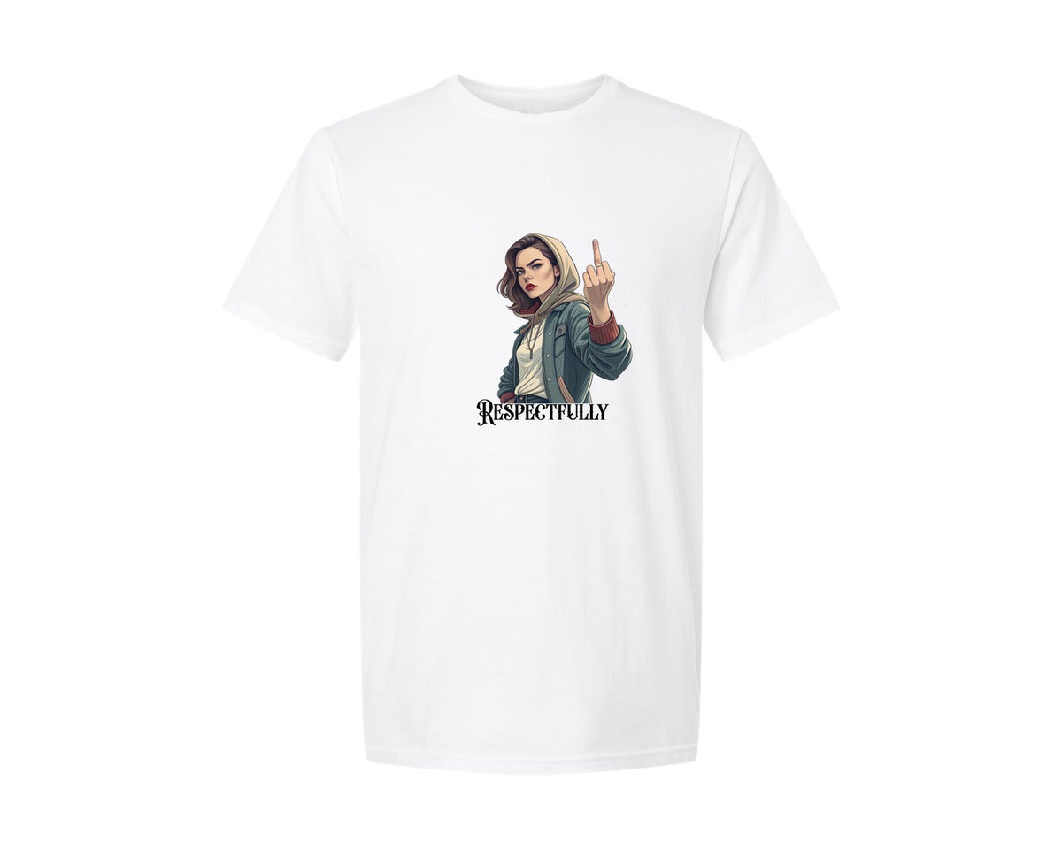 brand:Generic|color:White|Respectfully Middle Finger Old Lady 2 Graphic T-Shirt