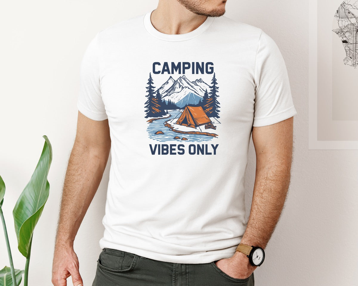 brand:Bella Canvas|color:White|Camping Vibes Only Outdoor Adventure Tee Graphic T-Shirt