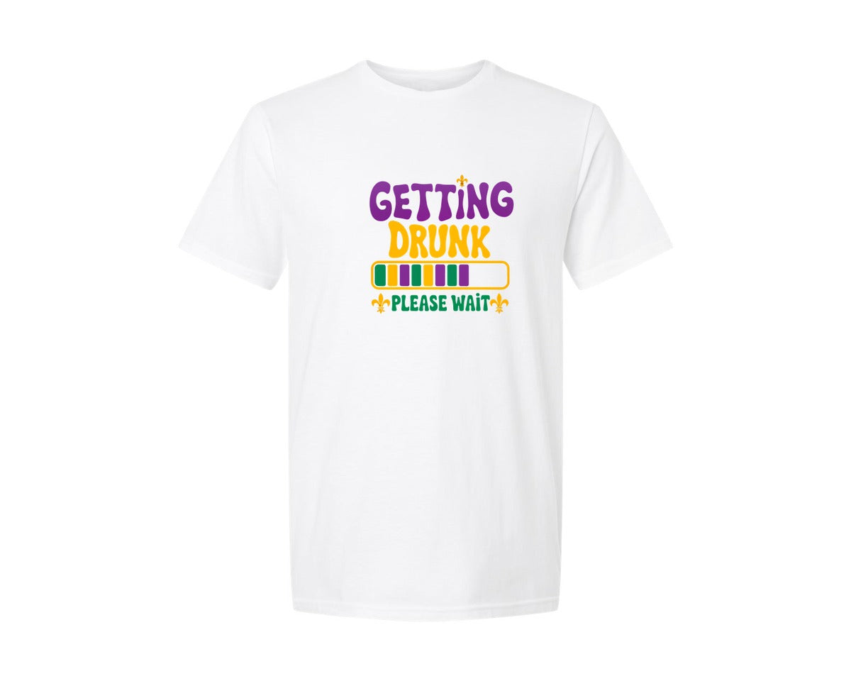 brand:Generic|color:White|Getting Drunk Please Mardi Gras T Shirt Graphic T-Shirt