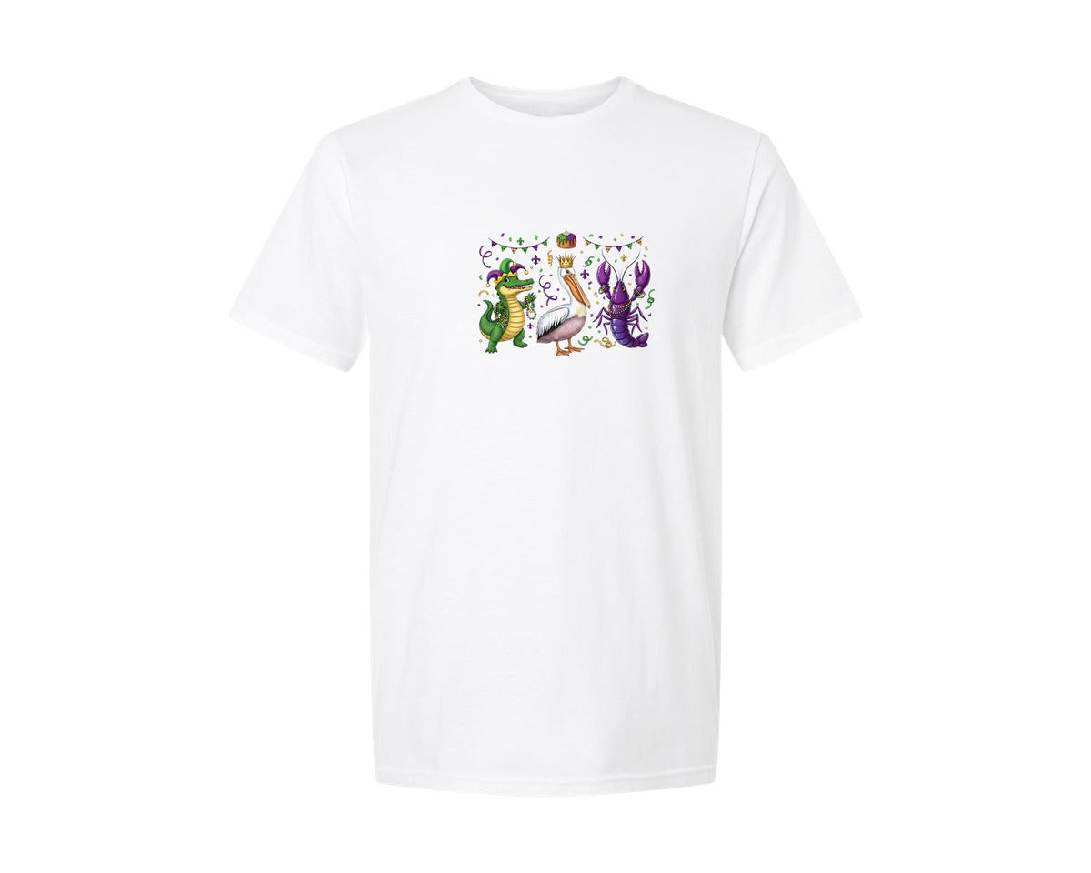 brand:Generic|color:White|Cute Mardi Gras Animal Graphic T-Shirt