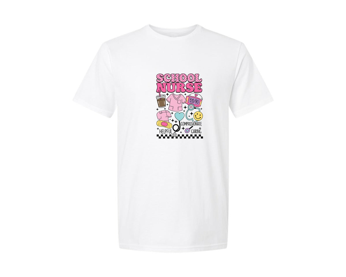 brand:Generic|color:White|School Nurse 19 Graphic T-Shirt