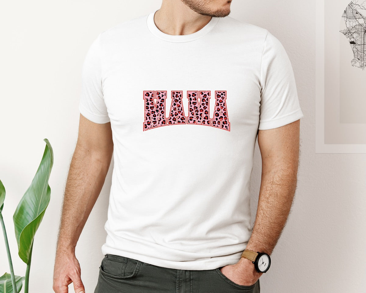 brand:Bella Canvas|color:White|Mama Valentine Day Leopard Mama Heart Graphic T-Shirt