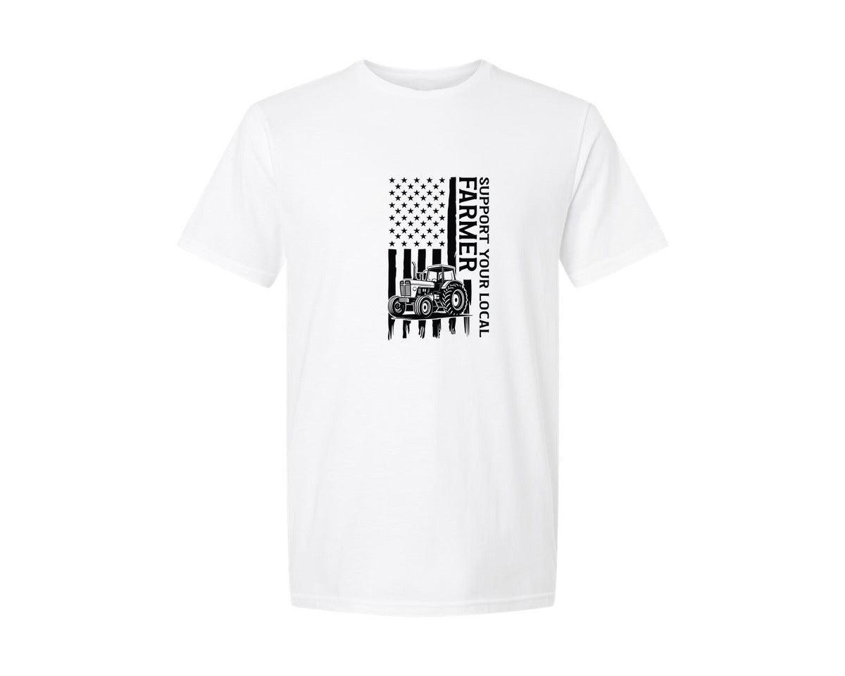 brand:Generic|color:White|Support Your Local Farmer American Flag Graphic T-Shirt